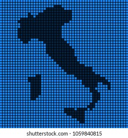 Dotted pixelated Italy Map. Vector geographic map in blue colors. Vector composition of Italy Map organized of rounded square pixels.