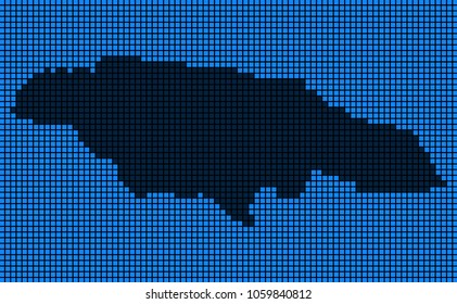 Dotted pixelated Jamaica Map. Vector geographic map in blue colors. Vector composition of Jamaica Map designed of rounded square elements.