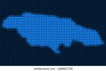 Dotted pixelated Jamaica Map. Vector geographic map in blue colors. Vector pattern of Jamaica Map designed of round dots.