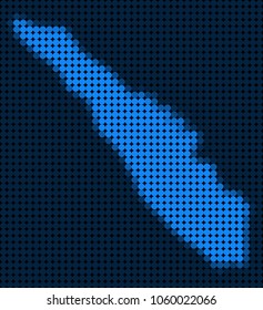 Dotted pixelated Sumatra Island Map. Vector geographic map in blue colors. Vector pattern of Sumatra Island Map constructed of circle elements.