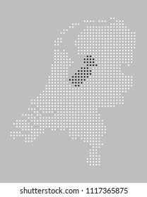 Dotted / pixels map of the province of Flevoland of the Netherlands. Provinces are grouped in EPS file and can be easily selected and changed (colors) separately.