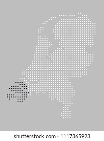 Dotted / pixels map of the province of Zeeland of the Netherlands. Provinces are grouped in EPS file and can be easily selected and changed (colors) separately.