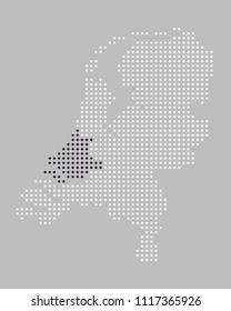 Dotted / pixels map of the province of Zuid-Holland of the Netherlands. Provinces are grouped in EPS file and can be easily selected and changed (colors) separately.