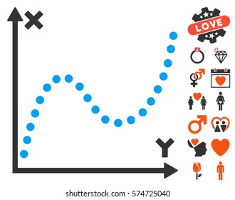 Dotted Plot pictograph with bonus decorative clip art. Vector illustration style is flat iconic elements for web design, app user interfaces.