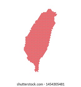 Dotted Polka Dot Taiwan Island Map. National Red Color Taiwan. Vector eps10