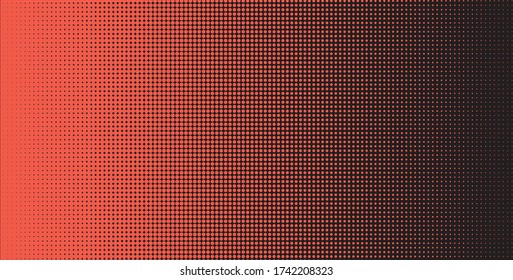 Gepunktete, Pop Art Gradient Terracotta mit schwarzem Hintergrund, Pop Art Muster. Symbolischer Hintergrund der Kunst der 60er Jahre. 