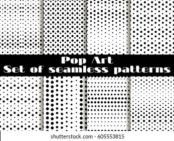 Dotted, Pop Art seamless pattern background. Black White color. Set vector illustration