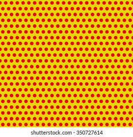 Dotted pop-art, polka dot background. Yellow, red repeatable pattern with circles.