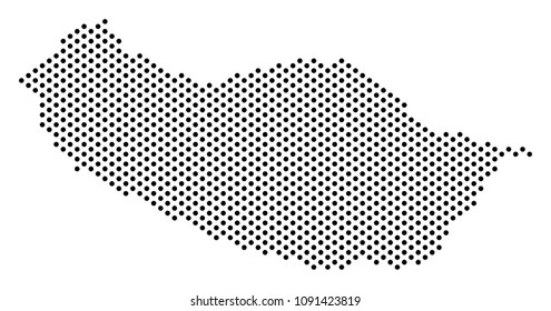 Dotted Portugal Madeira Island map. Vector territorial plan. Cartographic concept of Portugal Madeira Island map constructed from circle points.