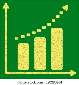 Dotted Positive Trend grainy textured icon for overlay watermark stamps. Flat symbol with dirty texture. Dotted vector yellow ink rubber seal stamp with grunge design on a green background.