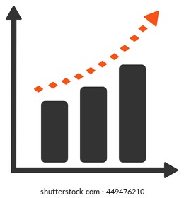 Dotted Positive Trend vector toolbar icon. Style is bicolor flat icon symbol, orange and gray colors, white background, rhombus dots.