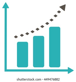 Dotted Positive Trend vector toolbar icon. Style is bicolor flat icon symbol, grey and cyan colors, white background, rhombus dots.