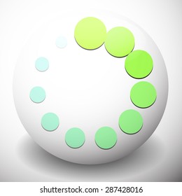 Dotted preloader (buffer) shape on sphere, editable vector. Circular dots. Generic icon.