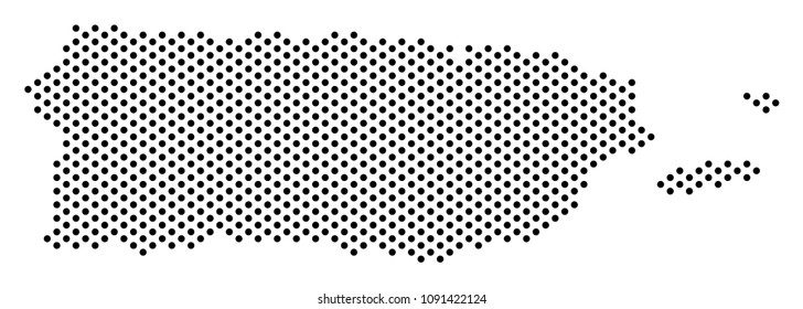 Dotted Puerto Rico map. Vector territorial plan. Cartographic composition of Puerto Rico map constructed of filled spheres.