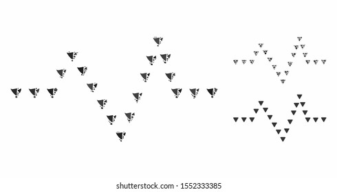 Dotted pulse composition of rugged pieces in various sizes and color tints, based on dotted pulse icon. Vector rugged pieces are grouped into composition.