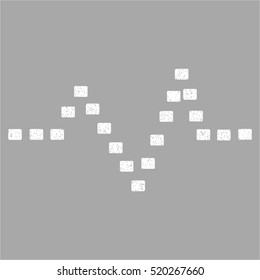 Dotted Pulse grainy textured icon for overlay watermark stamps. Flat symbol with dirty texture. Dotted vector white ink rubber seal stamp with grunge design on a silver background.