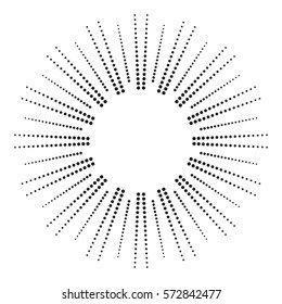 Dotted radial element. Graphic pattern of black dots on white backround. Vector EPS10.