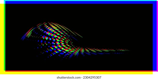 Gekochter Radialrahmen mit Überschneidungen auf schwarzem Hintergrund (als Beispiel) mit der Zersetzung der Farbe der Punkte im Spektrum. Getrennte Verwendung. Vektorgrafik.