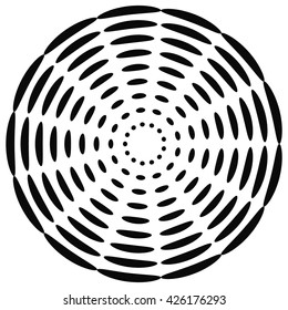 Dotted radial motif, shape. Abstract design element. Vector