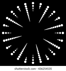 Dotted radial, radiating lines. Circular dots motif. Abstract black and white, monochrome design element