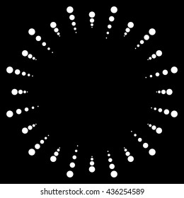 Dotted radial, radiating lines. Circular dots motif. Abstract black and white, monochrome design element