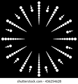 Dotted radial, radiating lines. Circular dots motif. Abstract black and white, monochrome design element
