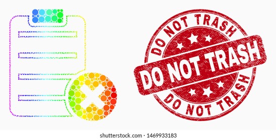 Dotted rainbow delete report page mosaic icon and Do Not Trash seal stamp. Red vector round distress stamp with Do Not Trash title. Vector combination in flat style.