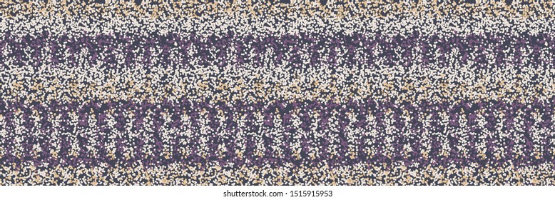 Dotted random bleed stripe variegated border background. Seamless pattern in pointillism spotted style. Boho gradient textile blend banner edge. Trendy digital disrupted ethnic ribbon trim. 