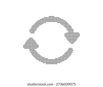 A dotted recycle symbol with a circular shape and arrow elements, created using small black dots on a white background, representing sustainability