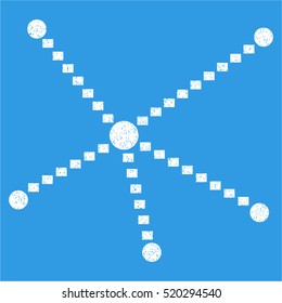 Dotted Relations grainy textured icon for overlay watermark stamps. Flat symbol with unclean texture. Dotted vector white ink rubber seal stamp with grunge design on a blue background.