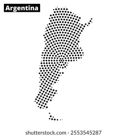 Dotted representation of Argentina showcases its unique outline while prominently displaying the country's name above.