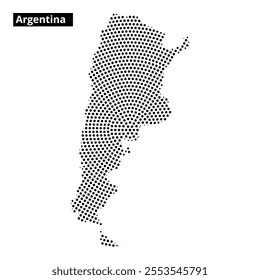 Dotted representation of Argentina showcases its unique outline while prominently displaying the country's name above.