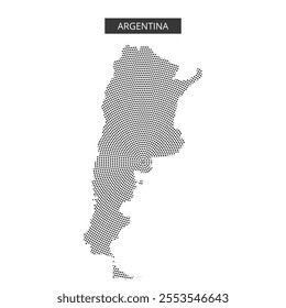 Dotted representation of Argentina showcases its unique outline while prominently displaying the country's name above.