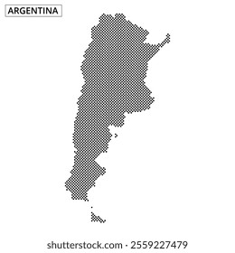 Dotted representation of Argentina showcases its unique outline while prominently displaying the country's name above.