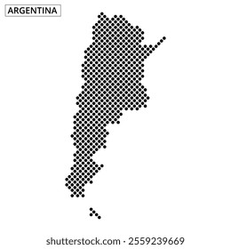 Dotted representation of Argentina showcases its unique outline while prominently displaying the country's name above.