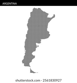 Dotted representation of Argentina showcases its unique outline while prominently displaying the country's name above.