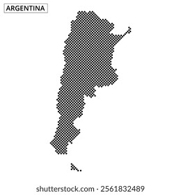 Dotted representation of Argentina showcases its unique outline while prominently displaying the country's name above.