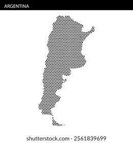 Dotted representation of Argentina showcases its unique outline while prominently displaying the country's name above.