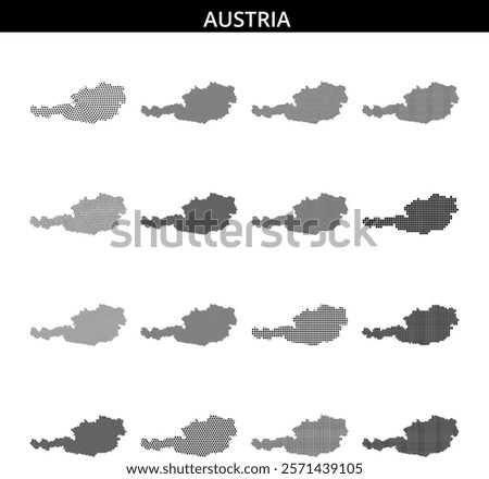 A dotted representation of Austria's map fills the space, showcasing its unique outline and borders.