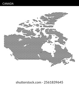 A dotted representation of Canada highlights its geographical features and key locations, illustrating the vast landscape.