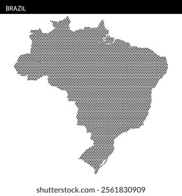 A dotted representation displays the outline of Brazil, highlighting its distinct geographical features and shape.