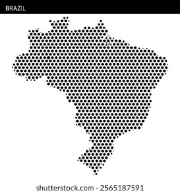 A dotted representation displays the outline of Brazil, highlighting its distinct geographical features and shape.