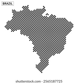 A dotted representation displays the outline of Brazil, highlighting its distinct geographical features and shape.