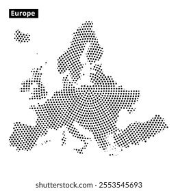 A dotted representation of Europe, showcasing countries and borders in a minimalist style suitable for educational materials.