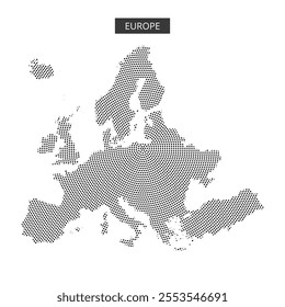 A dotted representation of Europe, showcasing countries and borders in a minimalist style suitable for educational materials.