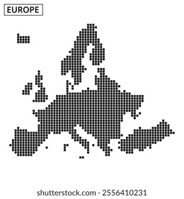 A dotted representation of Europe, showcasing countries and borders in a minimalist style suitable for educational materials.