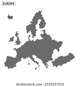 A dotted representation of Europe, showcasing countries and borders in a minimalist style suitable for educational materials.