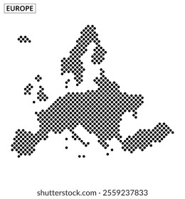 A dotted representation of Europe, showcasing countries and borders in a minimalist style suitable for educational materials.