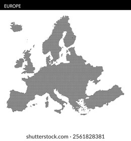 A dotted representation of Europe, showcasing countries and borders in a minimalist style suitable for educational materials.