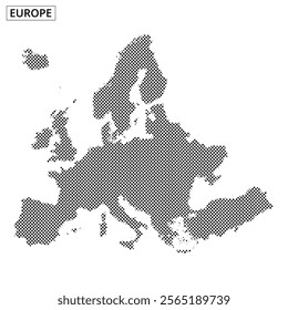 A dotted representation of Europe, showcasing countries and borders in a minimalist style suitable for educational materials.